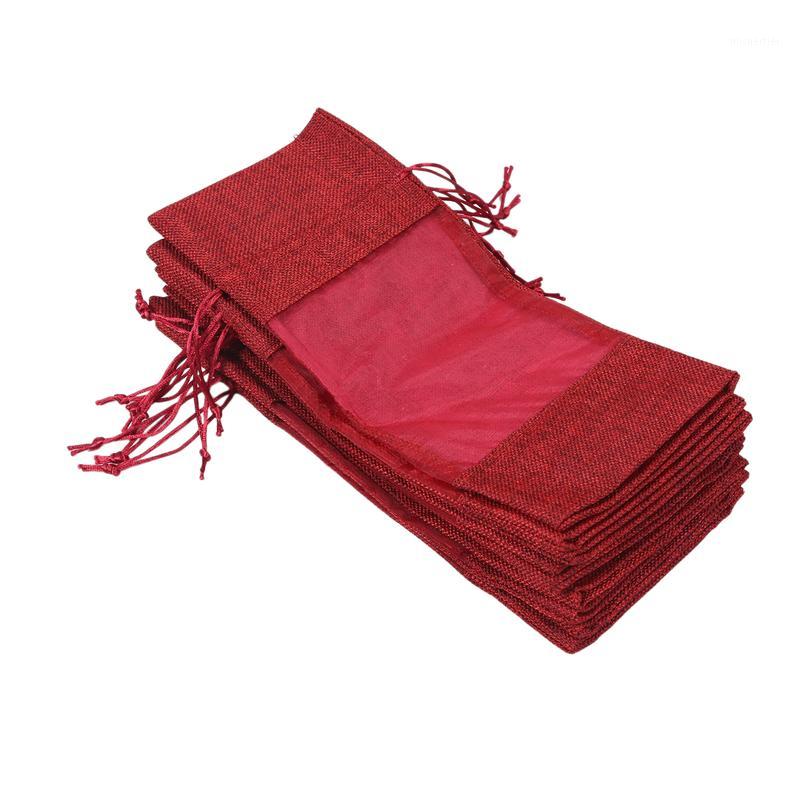 

10 Pcs Burlap Wine Bags Wine Gift Bag with Drawstring, Jute Bags with Clear Window for Wedding, Party Favors, Chris1
