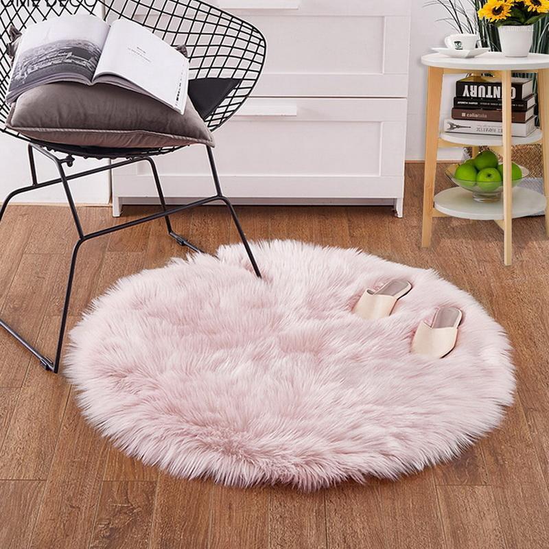 

30cm Round Rug Carpets Living Room Solid Long Plush Area Carpet Faux Fur Sheepskin Shaggy Rugs For Home Bedroom Decorative1, Gray