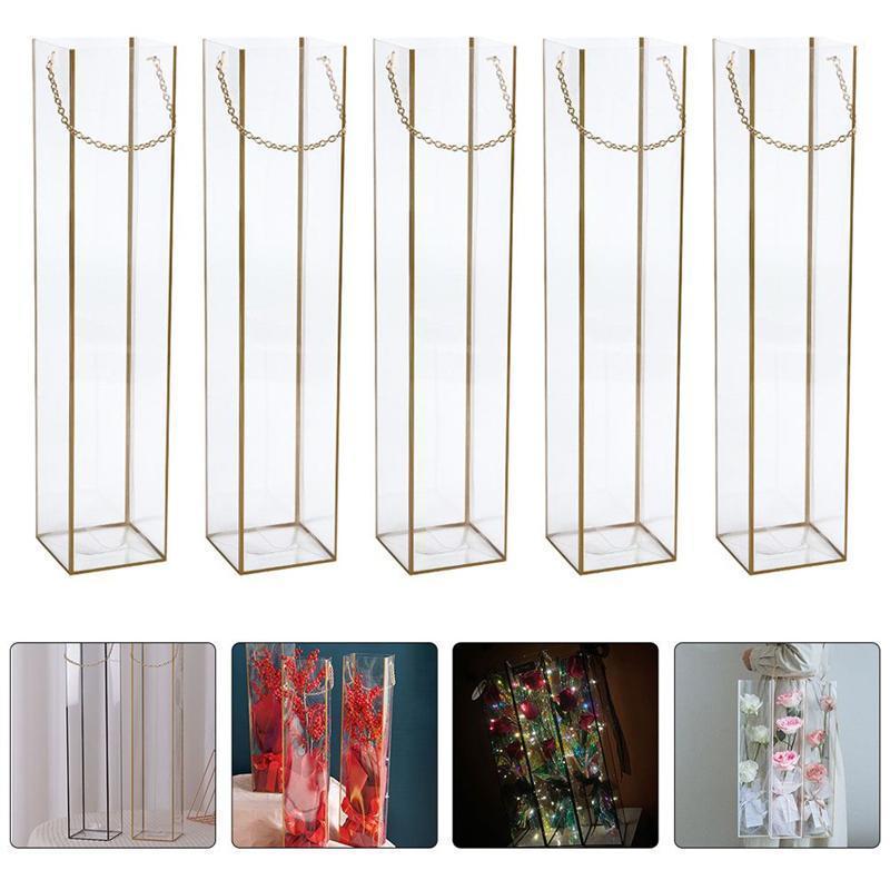 

5pcs Delicate Flower Packing Box Bouquet Handheld Flower Box PVC Packaging1