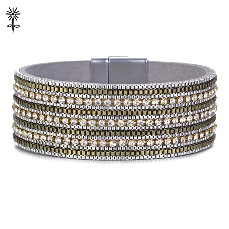 

10pcs/lot Jewelry Crystal Round Multilayer Leather Bracelets Bangles Alloy Chain with Magnetic Clasp Plusera Jewelry B-020*10