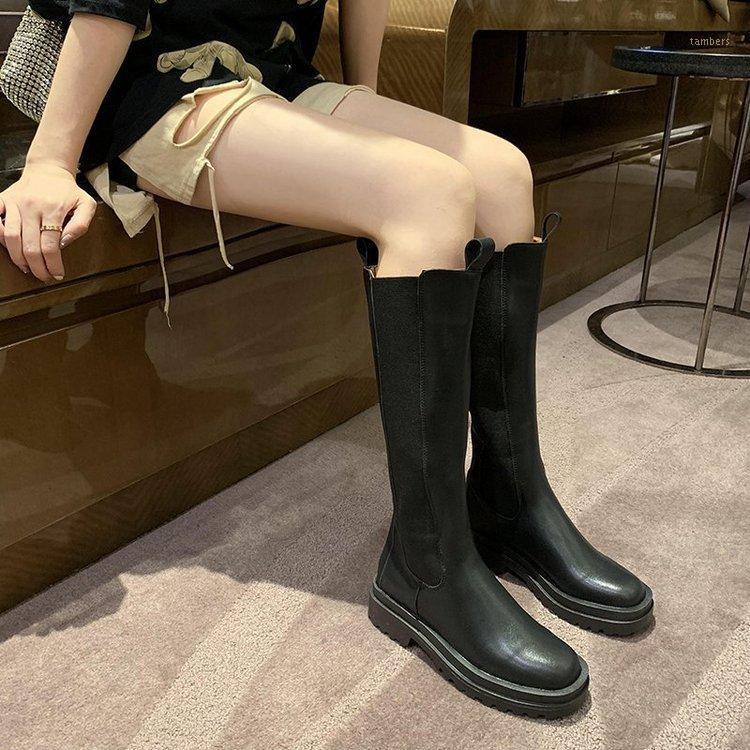

Chunky Platform Leather Knee High Boots Women Punk Height Increasing Thicken Long Boots Woman Knight high chimney1, Black