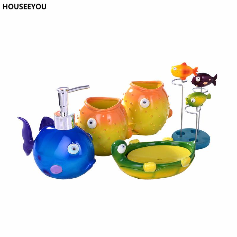 

Childlike Colorful Bathroom Accessories Sets Soap Finding Lotion Dispenser Tray Creative Box Storage Organizer 5Pcs/set