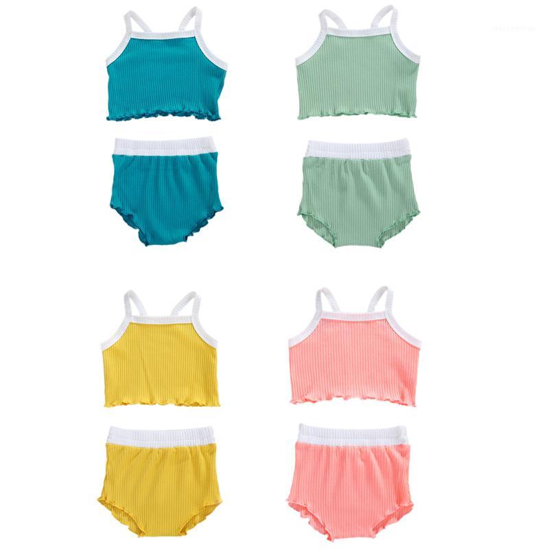 

0-18M Newborn Infant Kids Baby Girls Summer Sleeveless Strap Tank Crop Vest Top Solid Shorts Pants 2 Pcs Set Outfits Clothes1, Blue