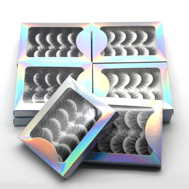 

Wholesale Eyelash Set Holographic Box Packaging Full Strip Hand Made 14/16/18mm Natural Wispy 3d Faux Mink Lashes for Makeup