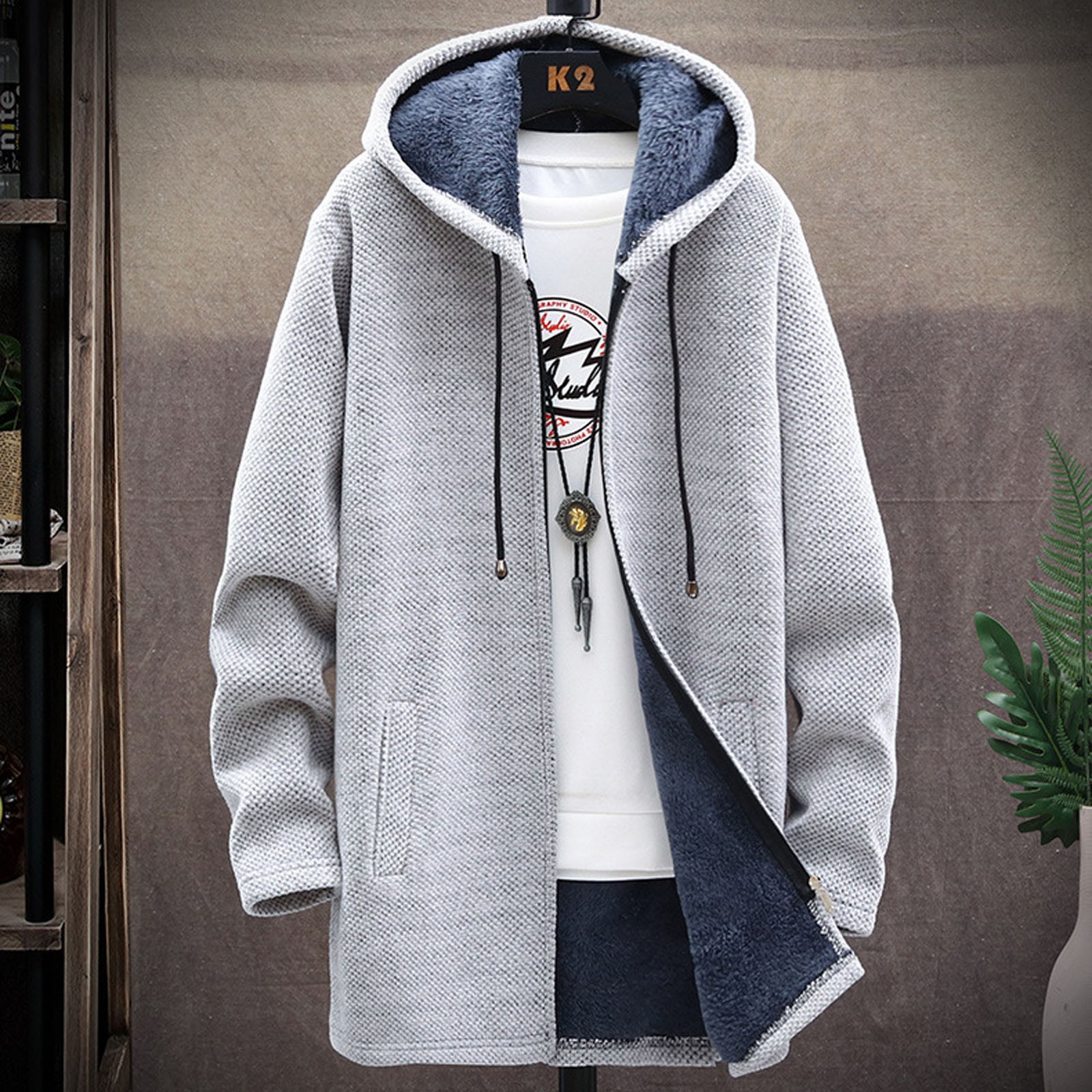 

Men's Winter Jacket Casual Plus Cashmere Warm Jacket Solid Color Outerwear Hooded Jackets Fashionable hombres, Black