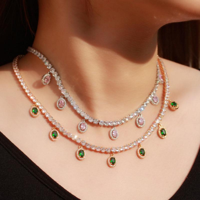 

Chokers CWWZircons Shiny Gold Color Tennis Chain Green Cubic Zirconia Charm Choker Necklace For Women Bohemia Summer Beach Jewelry CP069