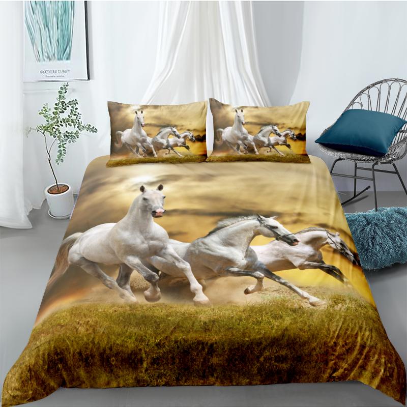 

3D Duvet Cover Sets Bedding Set Quilt Comforther Covers Bed linens 173*230 230*230 265*230 180*210 Animal White Horse Bed Linens, Nyy129