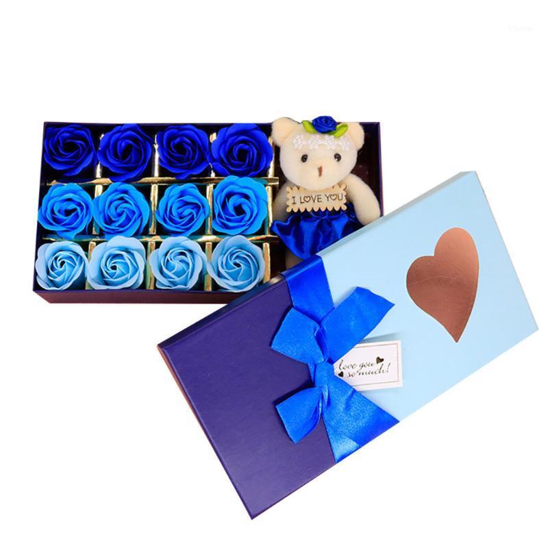 

Valentine's Day 12Pcs Scented Soap Flower Gift Rose Box Bouquet Festival Gift Gradient soap flower box creative box&181, Blue