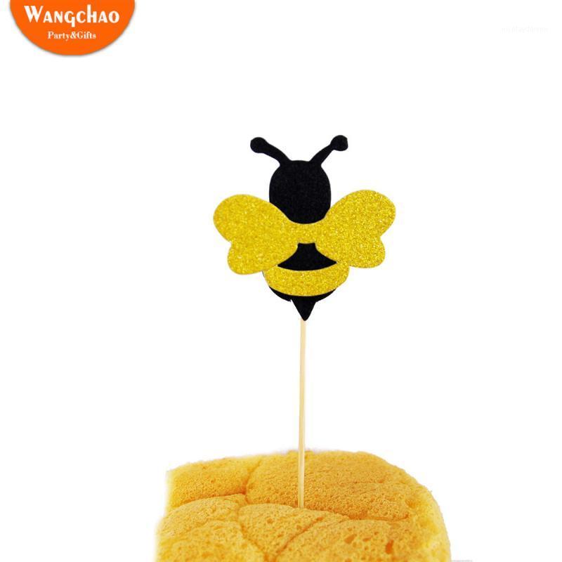 

12pcs/bag Lovely Small Bee Cake Topper One Cupcake Topper Happy Birthday New Born Baby Shower Party Supplies Cake Decorating1