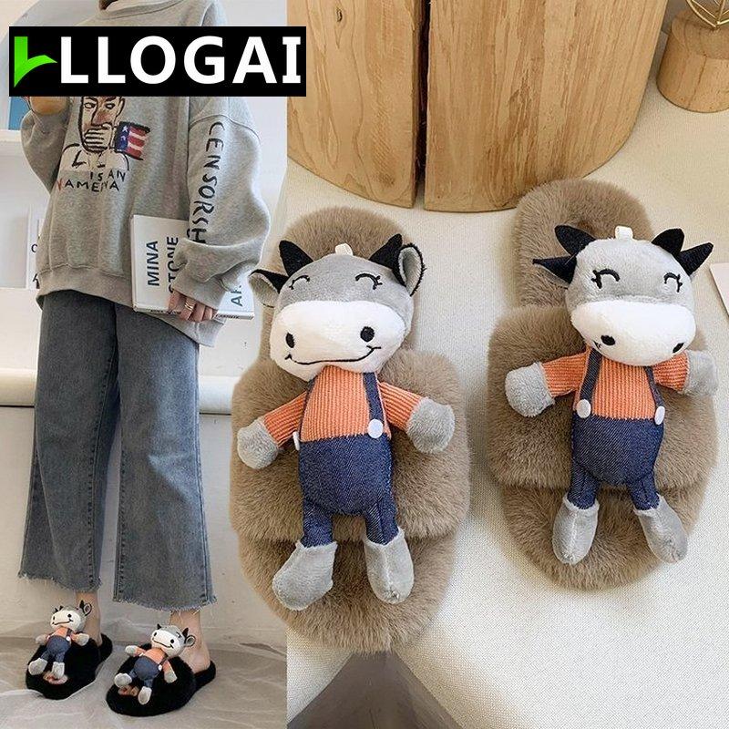 

House Slippers Fur Flip Flops Flock Platform Slides Slipers Women Fashion Low Soft Plush Luxury Flat Heel Casual Spring Slippers, Beige
