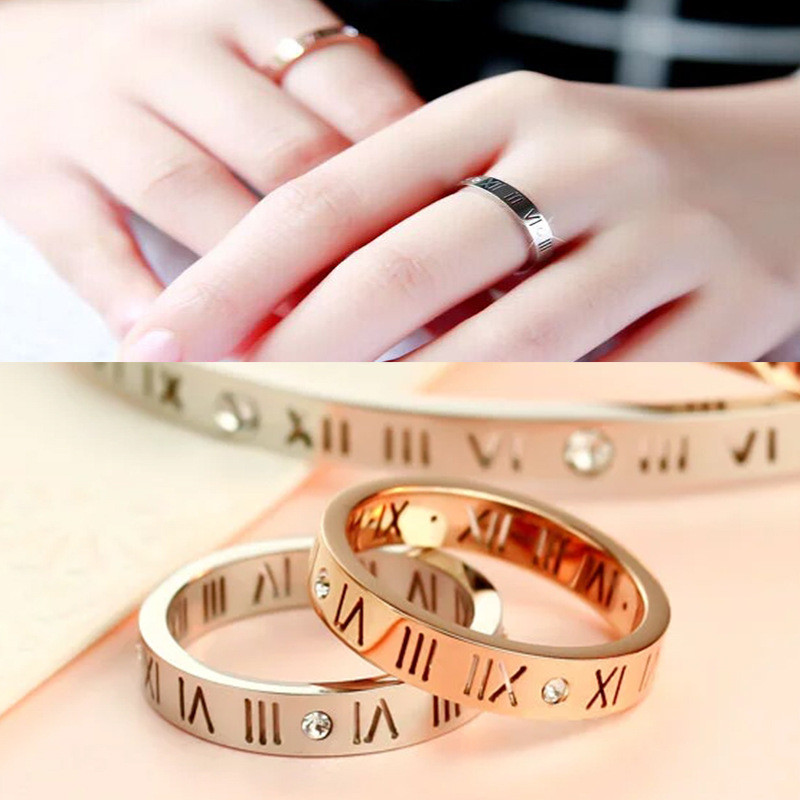 

Women Titanium Steel Jewelry Roman Numerals Rings For Women CZ Crystals Trendy Party Love Ring Couple R006-1 love ring, Silver