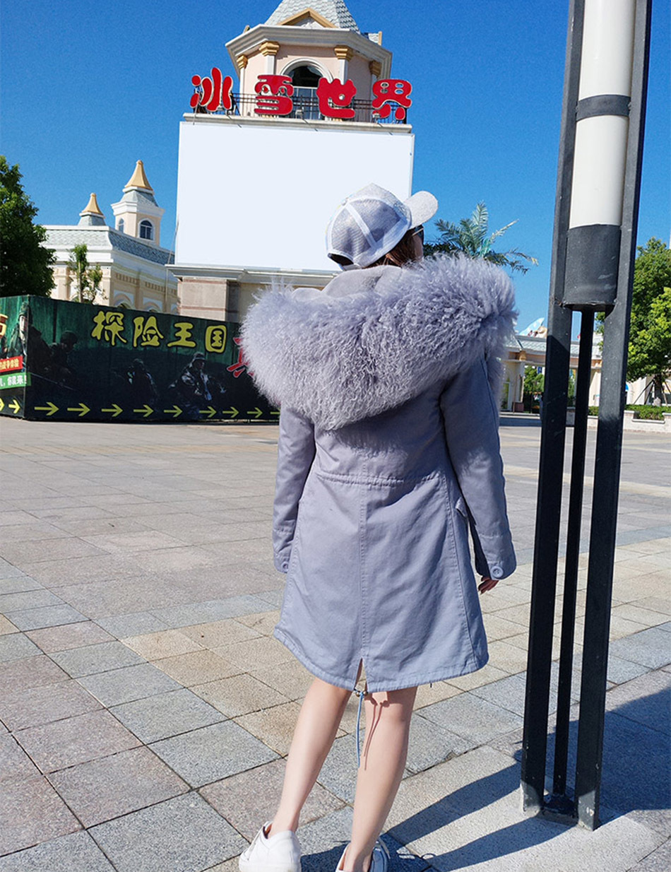 

2021 Winter New Star the Same Coat Goaded Lamb Padded Lining Female Overcoat P0EB, Dark grey