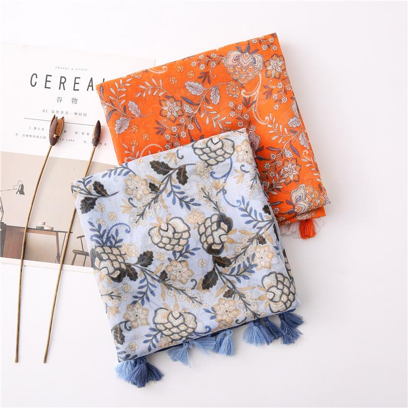 

2020 New Spring Flower Print Tassel Scarves And Shawls Beach Soft Viscose Floral Pattern Blossom Wrap Scarf Hijab Free Shipping