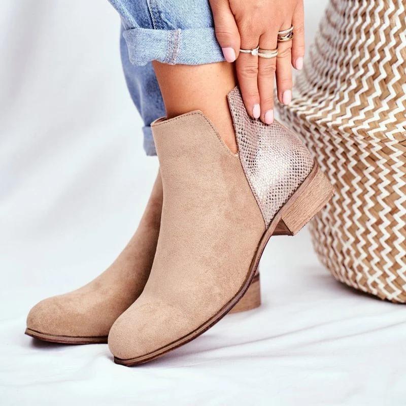 

Woman Vintage Leopard Low Heels Women Retro PU Leather Ankle Boots 2021 Women's Zip Ladies Shoes Female Short Boots Plus Size 431, Beige