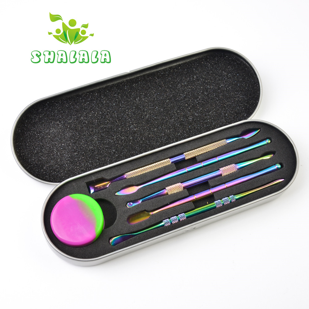 

Dabber and Silicone Container Set 6 Chameleon Color Stainless Steel Dabbers +1 Silicone Jar+1 tinplate box 382