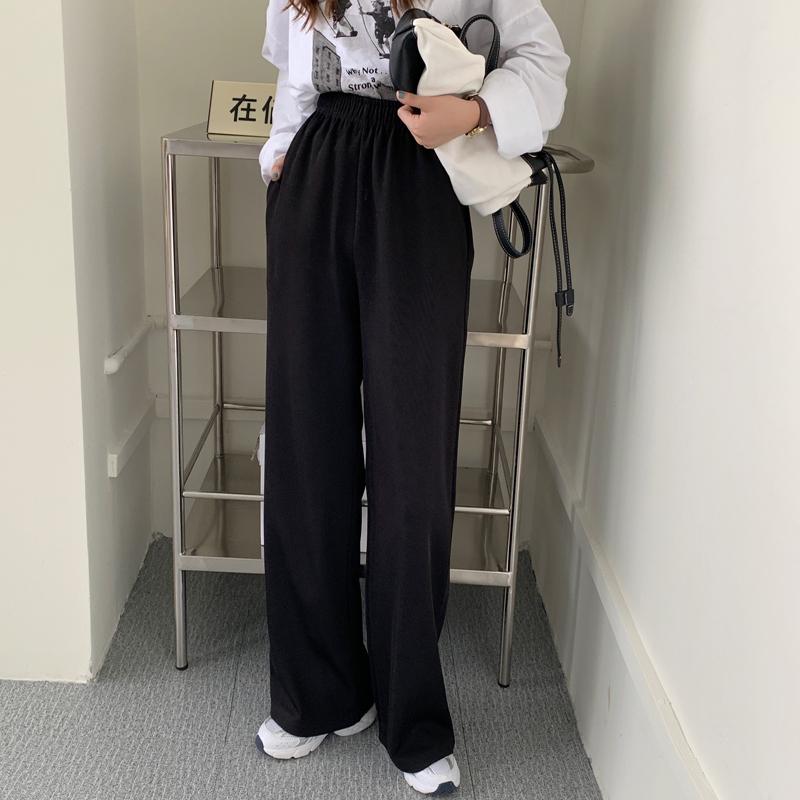 

han edition new winter more relaxed joker object with velvet feeling wide-legged pants show thin trousers, Black