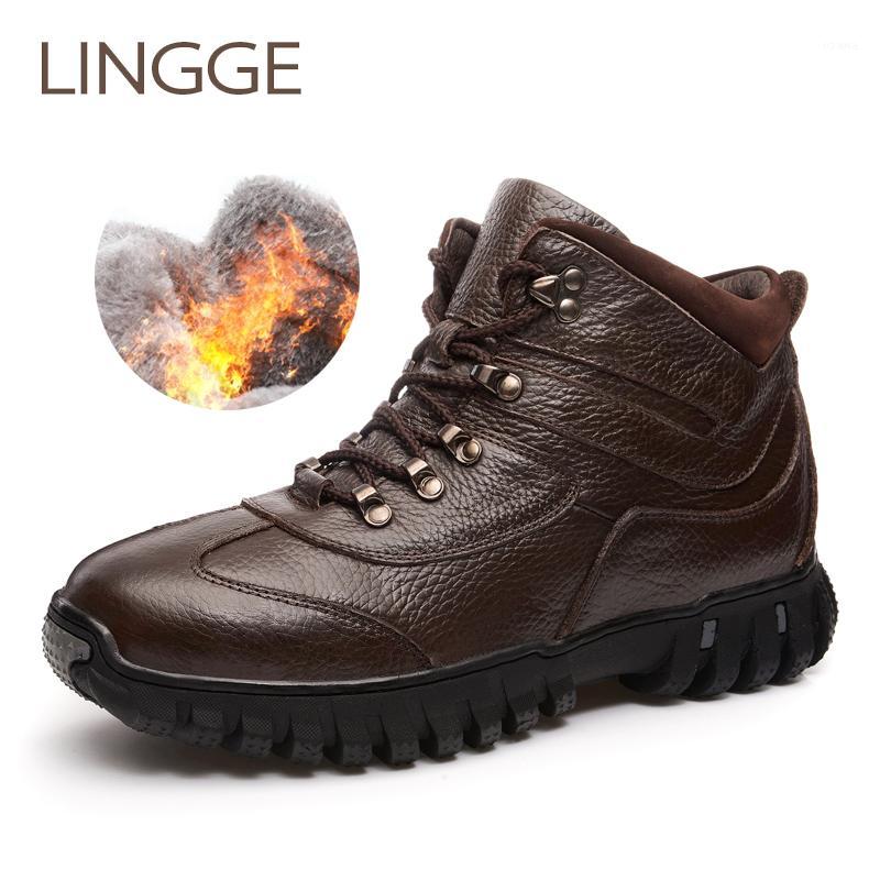 

LINGGE Brand New Arrival Men'S Boots Winter Style Plus Artificial Plush Boots Cow Leather Ankle Keep Warm Snow Boot #8591, Black