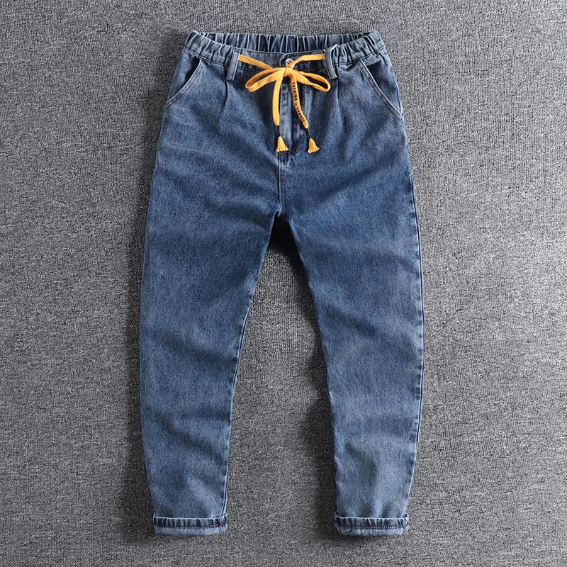 

2020 Light blue jeans men's European and American trend casual Harlem tapered Capris high quality boy wear trouser 0774
