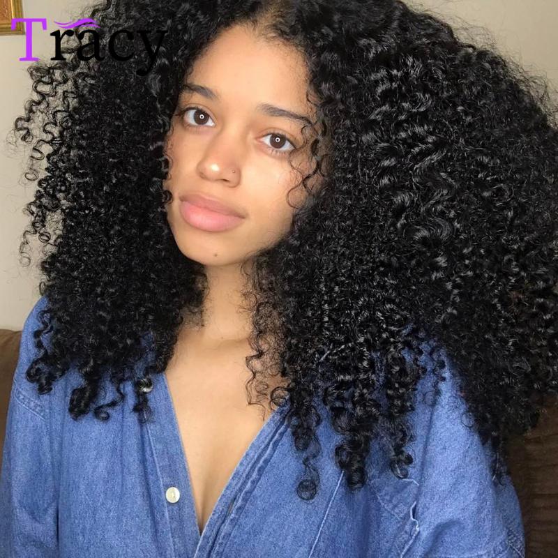 

Kinky Curly Lace Closure Human Hair Wig 4x4x1 Lace Wig With Baby Hair Pre Plucked Women Brazilian Remy Closure T-Part Wigs, 4x4x1t-part