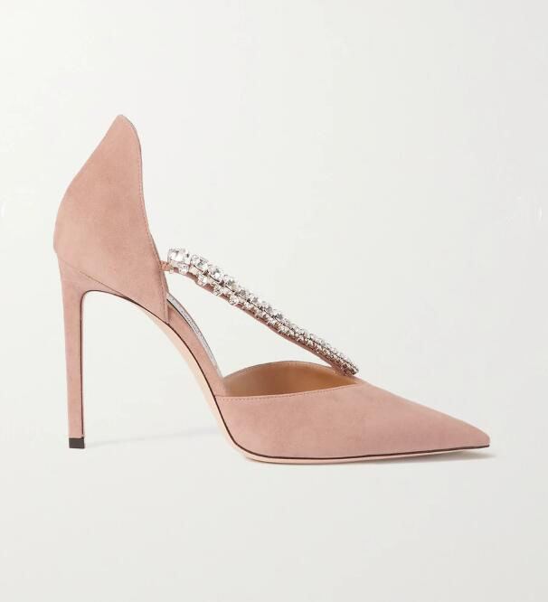 

Elegant Bridal Wedding women Sandals Dress Pump Shoes Bee 100 crystal-embellished suede pumps Ankle Strap Womens party high heel With box