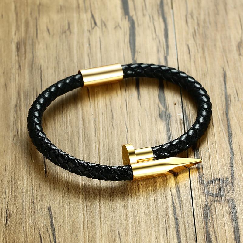 

Fashion Accessory Jewelry Stainless Steel Nail Bracelet Fashion Man Leather Bracelet Magnetic Snap