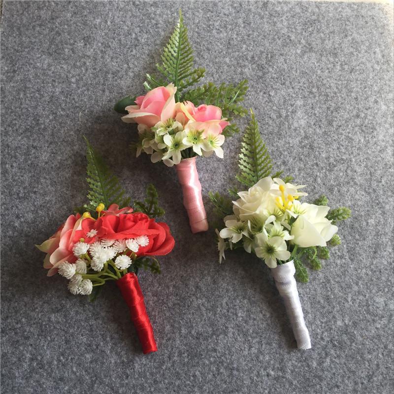 

Wedding Boutonniere Groom Pin Brooch Aritificial Rose Flower Man Corsage Suit Accessories Decoration, White