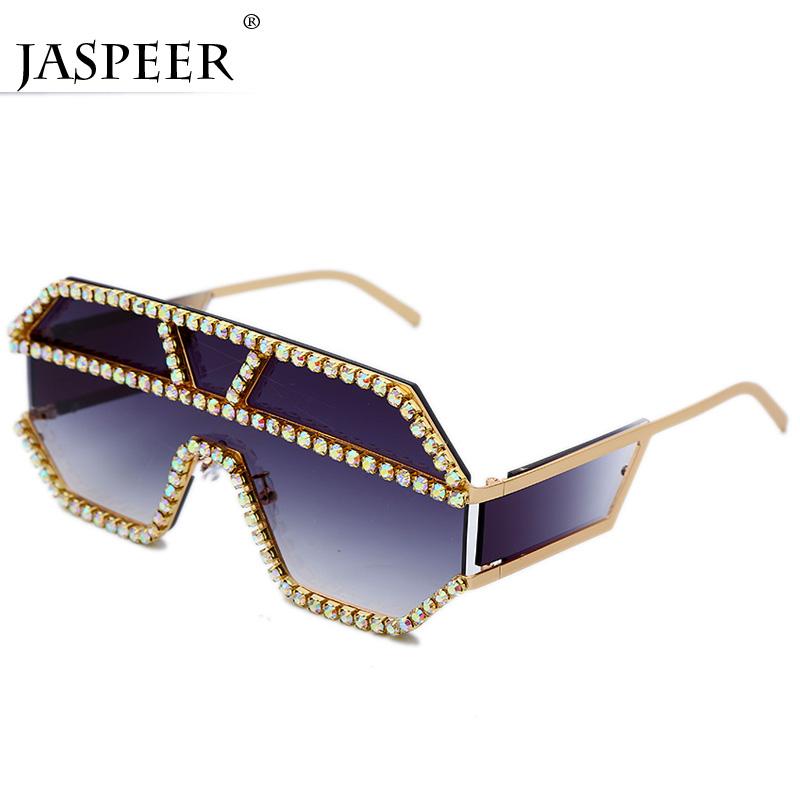 

JASPEER Sunglasses Women New Rhinestone Mens Sunglasses Brand Designer Luxury Oversized Ladies Sun Glasses