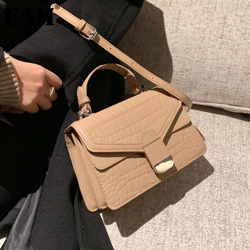 

[EAM] Women New Retro Crocodile Pattern PU Leather Flap Personality All-match Crossbody Shoulder Bag Fashion Tide 2021 18A1537, Black