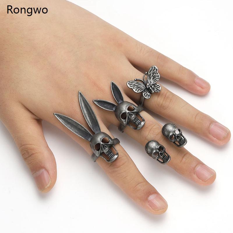 

New Fashion Skull Butterfly Black Metal Texture Ring Personality Punk Style Hip-hop Men's Jewelry Ring Movie Accessories