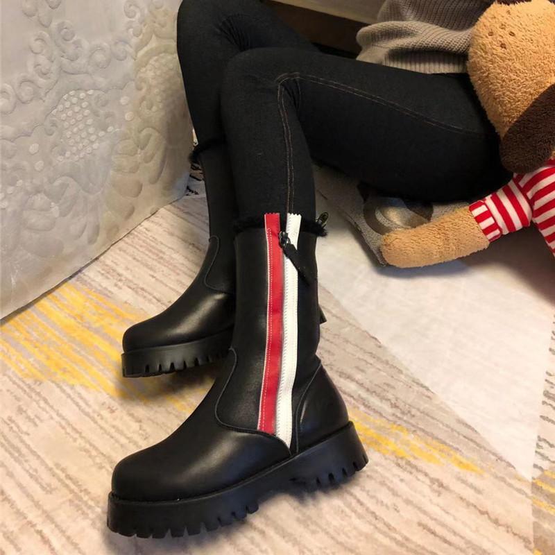 

Genuine Leather Boots Women Thick Bottom Platform Shoes Round Toe Fur Shoes Winter Snow Booties Lady Designer New, As picture