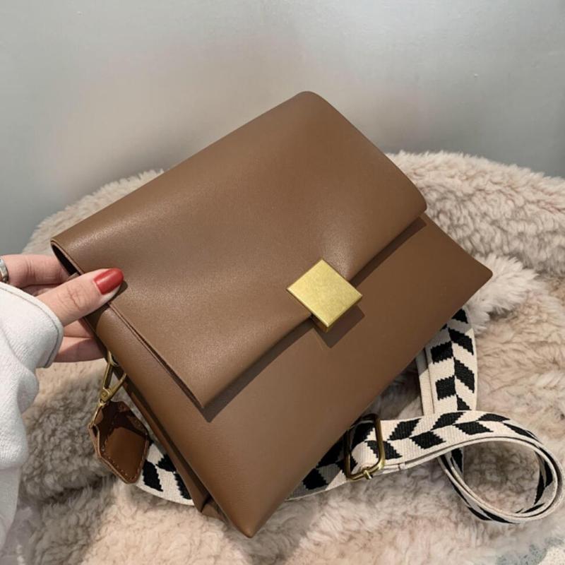 

Solid color Square Crossbody bag 2021 New Quality PU Leather Women's Designer Handbag Wide Shoulder strap Shoulder Messenger Bag, Beige
