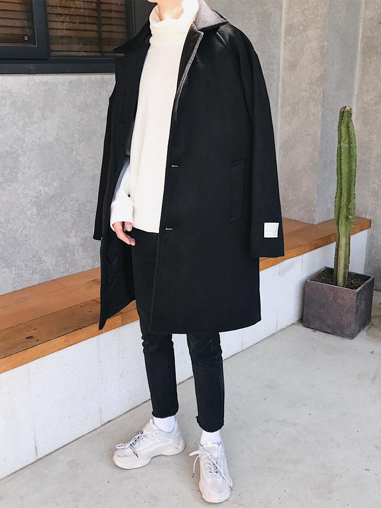 

Outdoor Men Korean Style Plaid Overcoat New Long Cashmere Minimalist Black Coat Fleece Manteau Homme Hiver Fashion Casual BD50WB