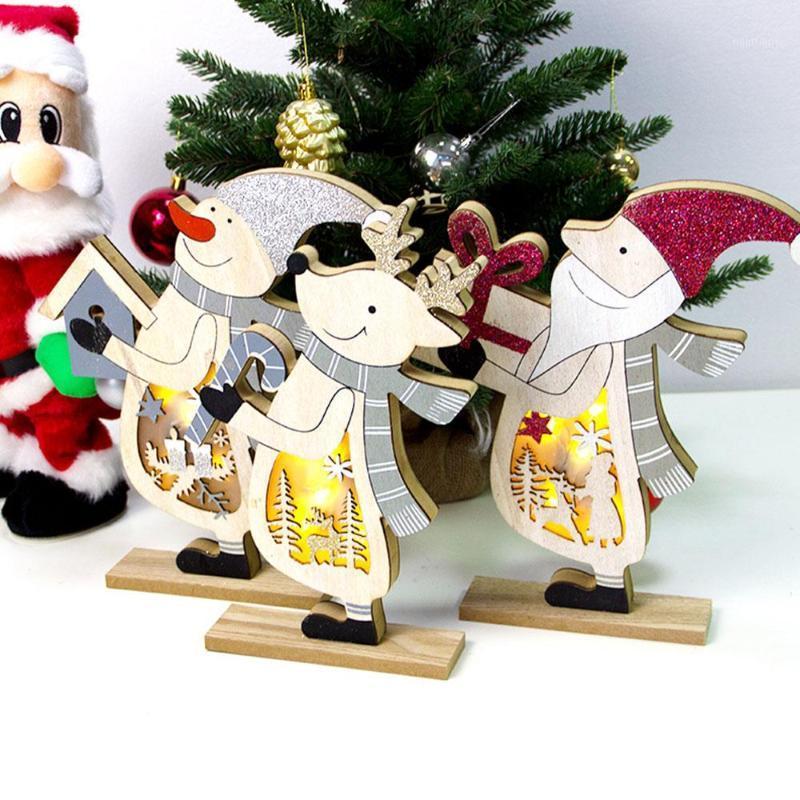 

Glowing LED Glowing Ornaments Wooden Decoration Xmas Gift Snowman Goods Beautiful Toy Elk Old Man New Year1