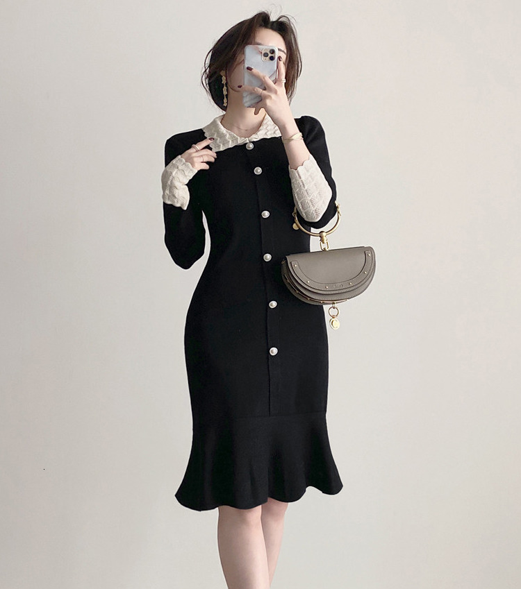 

2021 Spring New Elegant Slim Knit Women Lady Fashion Bodycon Party Es Jr6q, Black