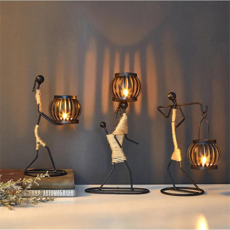 

[VIP]Nordic Romantic Retro Wrought Iron Crafts Character Candlestick Ornaments Home Candlelight Dinner Setting Table Decoration