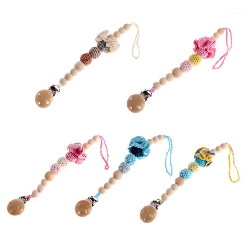 

OOTDTY Baby Infant Toddler Dummy Pacifier Soother Nipple Flower Wood Chain Clip Holder1