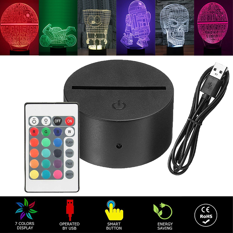 

3D Night LED Light Lamp Base, LED 3D Illusion Night Lights, 7 Colors Changing for bedroom child room living shop cafe office
