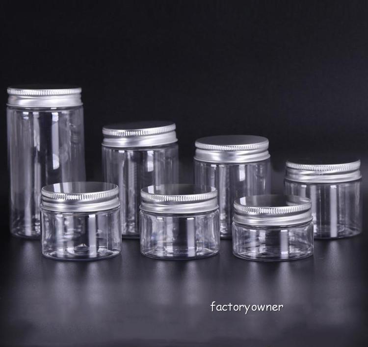 

30 40 50 60 80ml Plastic Jars With Lid Transparent PET Plastic Storage Boxes Containers Cans Round Bottle with Plastic/Aluminum Lids