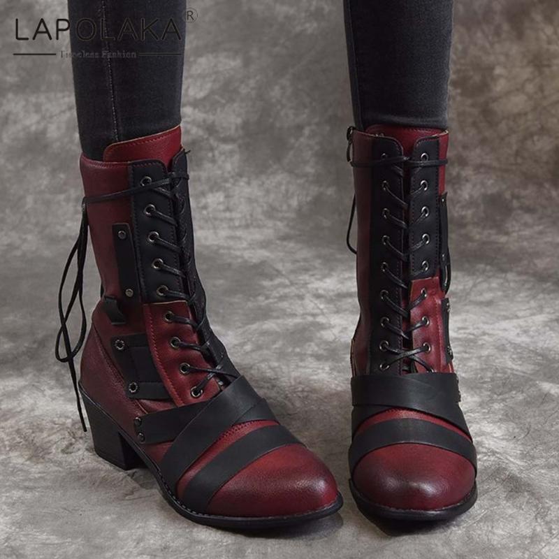 

Lapolaka 2021 Brand New Retro Mixed Colors Western Boots Woman Shoes Wholesale Great Quality cross-tied Shoes Ladies, Black