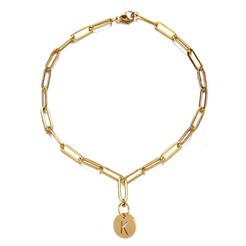

Charm Bracelets Design Stainless Steel Square Chain Initial Letter Bracelet For Women Men Coin 26 Alphabet