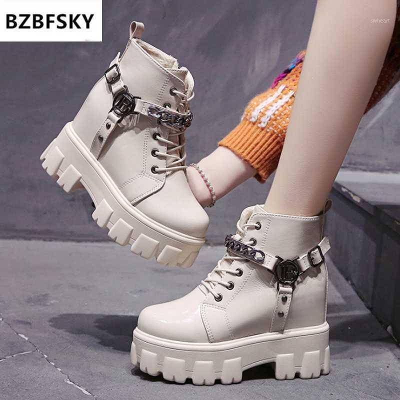 

2021Short Boots For Women Thick Heel Platform Round Toe Lace Up Buckle Decoration Gothic Shoes Punk Style1, Black1