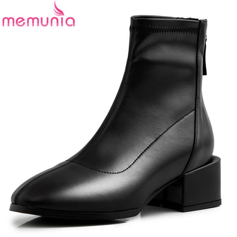 

MEMUNIA 2020 new arrival autumn winter boots women round toe solid colors zip square heel casual shoes women ankle boots, Black not fur