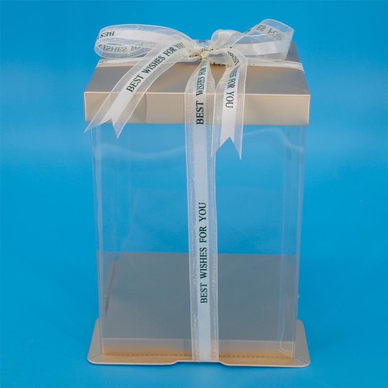 

2pcs 6inch Gold Square Cake Box Plastic Cake Packaging Box For Bakery Package Christmas Gift