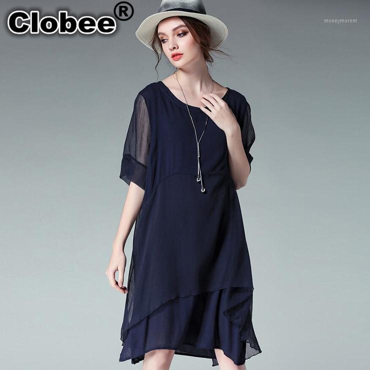 

boho 2 Pieces Large Size Women Dress 2020 Spring Loose Chiffon Dress 4XL Plus Size Women Clothing Office vestidos de festa1, Black
