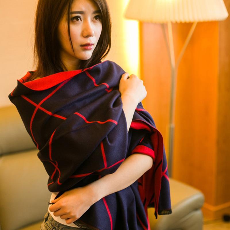 

Fnvoa Scarf female autumn and winter double-sided plaid wild warm big cloak1