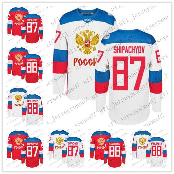 

2020 Custom Men womens youth olympic russia 87 Vadim Shipachyov 88 Andrei Vasilevskiy Red 2016 World Cup Stitched Hockey Jersey, Ivory
