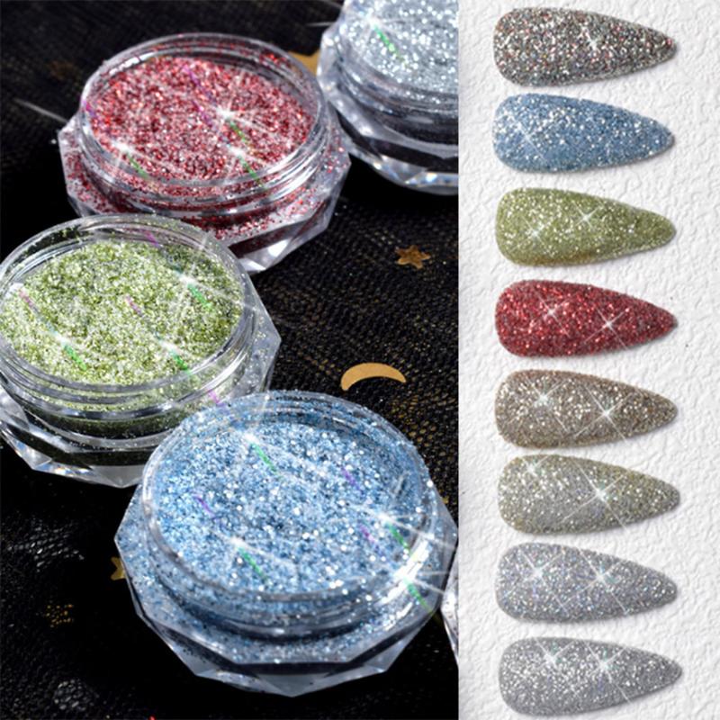 

New Fashion Crystal Diamond Powder Electroplated Powder Nail Art 8 Colors Glitter Cosmetic Grade Nail Laser 2021