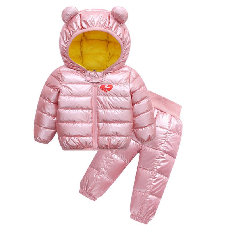 

Winter Kids Overcoat Clothing Sets Warm Padding Cotton Down Jackets Hooded Jackets Coat + Sport Pant 2pcs Snowsuit, Fs007-orange