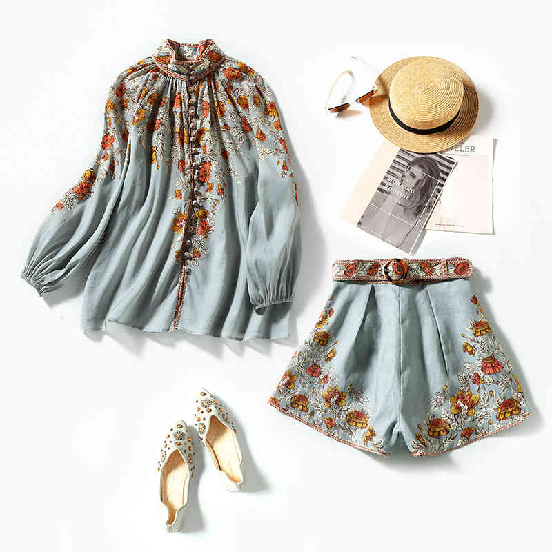 

Women' Two Piece Pants Shenzhen Nanyou high end women' printed linen set spring shorts two piece single breasted BKFV, Blue