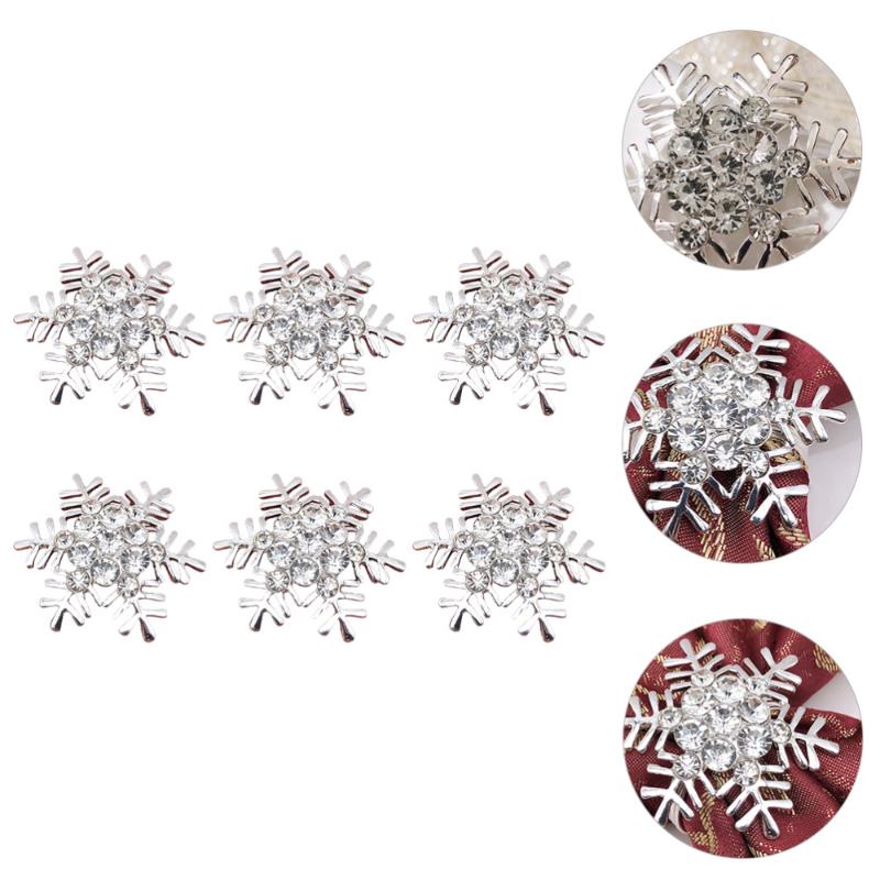 

1 Set/6Pcs Snowflake Shape Napkin Clasps Christmas Rhinestone Napkin Rings